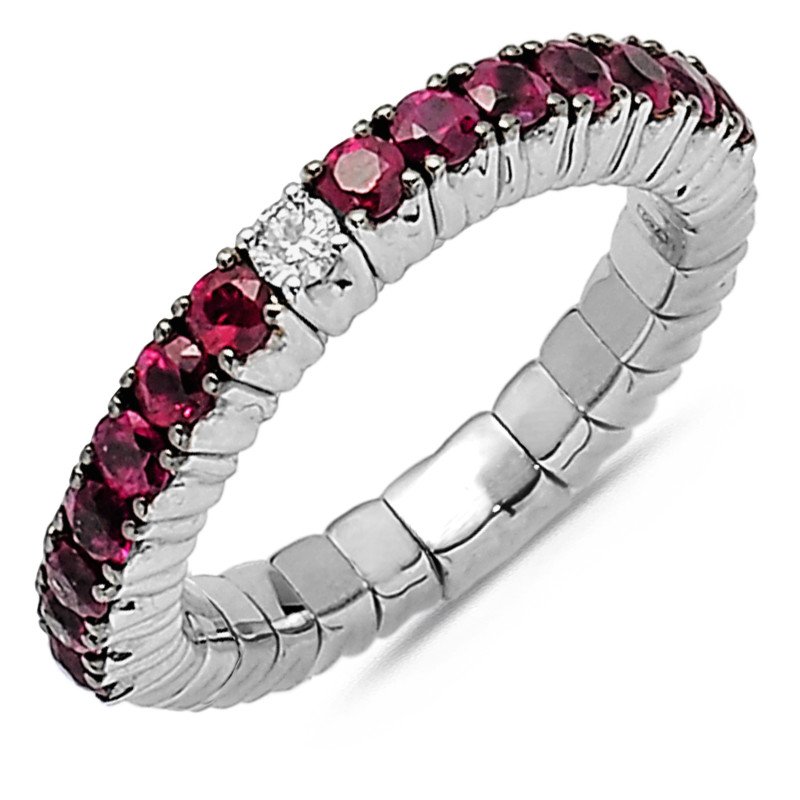 Expandable White gold Ring Diamond and Rubies