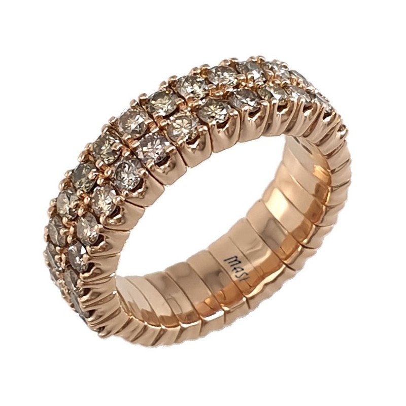 Expandable Double Champagne Diamond Row Ring Half Band Rose Gold 1N622R