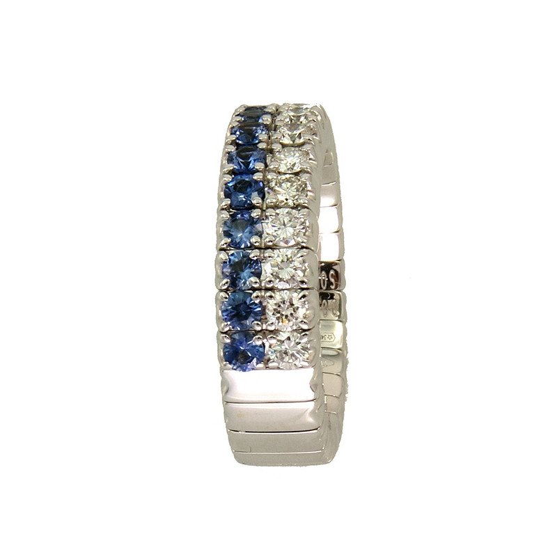 Double Row Expandable Ring Diamonds And Sapphires White Gold