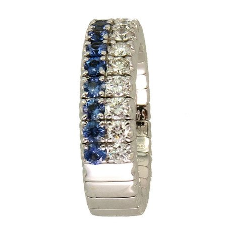 Double Row Expandable Ring Diamonds And Sapphires White Gold