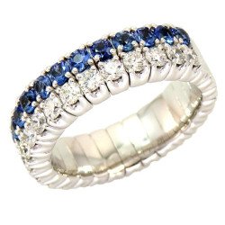 Anello Fascia Espandibile con Zaffiri Blu e Brillanti Oro Bianco