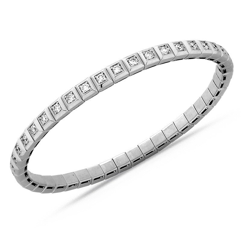 Expandable Tennis Diamonds Bracelet Square Elements White Gold