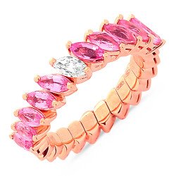 Expandable Diamond and Pink Sapphires Marquise Cut Ring Half Band Rose Gold