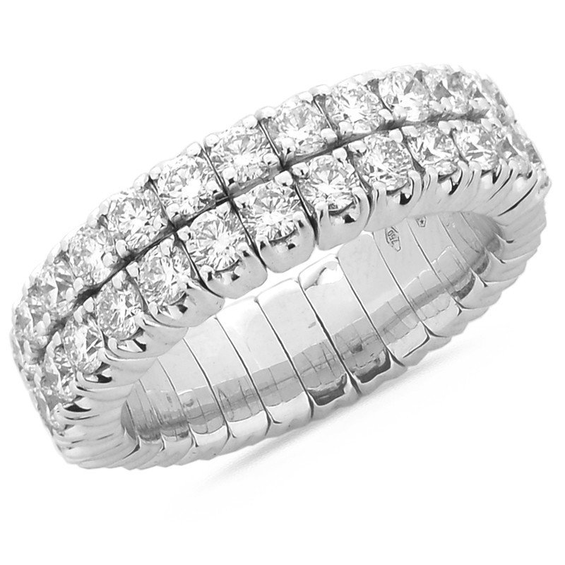 Double Row White Diamonds Expandable Band Ring | Half Round - Onesize ...
