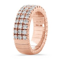 Expandable Three Diamond Row Ring Half Band Rose Gold