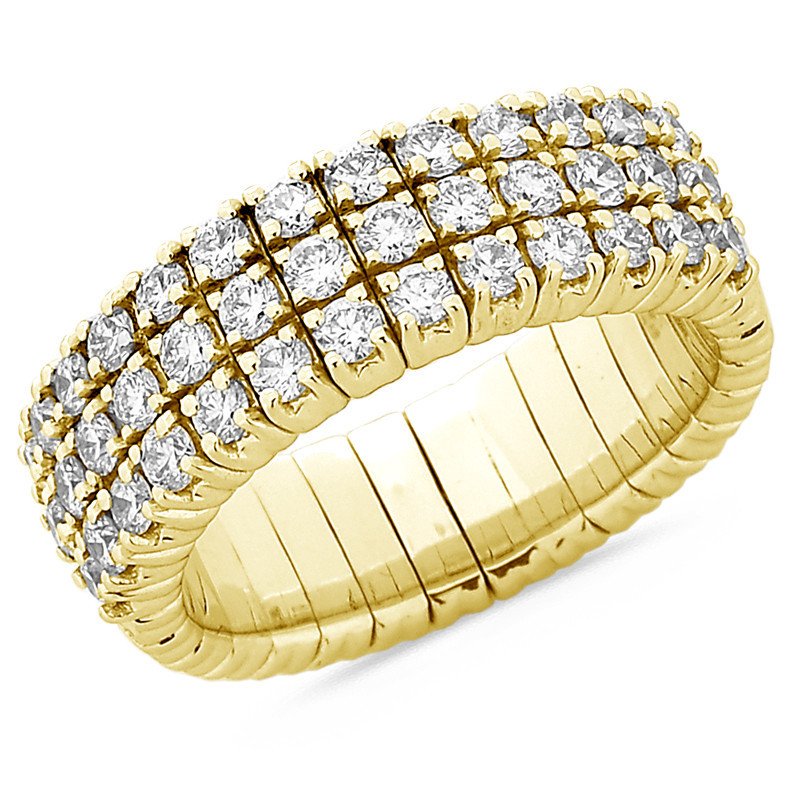 Expandable Three Diamond Row Ring Half Band Yellow Gold 1CQ44G