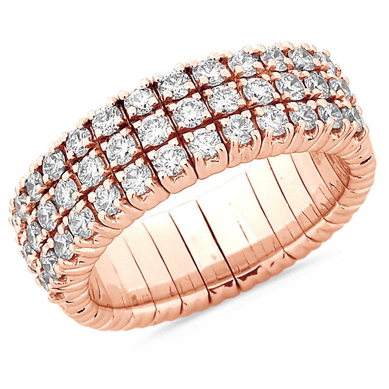 Expandable Three Diamond Row Ring Half Band Rose Gold