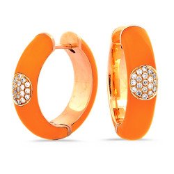 Orecchini a Cerchio Smalto Hermes Orange Oro Rosa e Brillanti