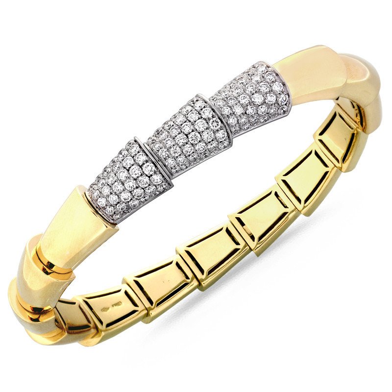 Bracciale Schiava Espandibile Serpenti Brillanti e Oro Giallo