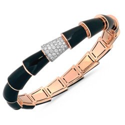 Serpenti Bangle Black Enamel ,White Diamonds Rose Gold