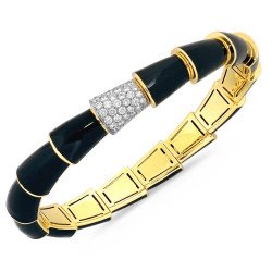 Serpenti Bangle Black Enamel ,White Diamonds Yellow Gold