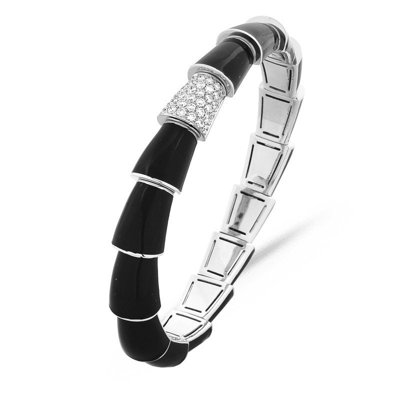 Serpenti Bangle Black Enamel ,White Diamonds White Gold