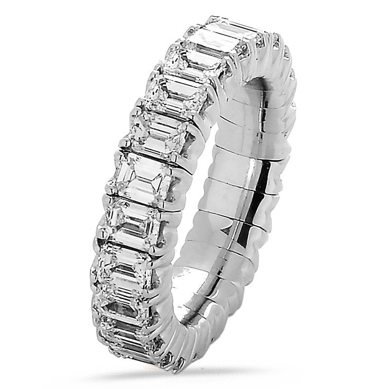 Emerald Cut Diamond Ring Eternity  Expandable Band White Gold  1N617W