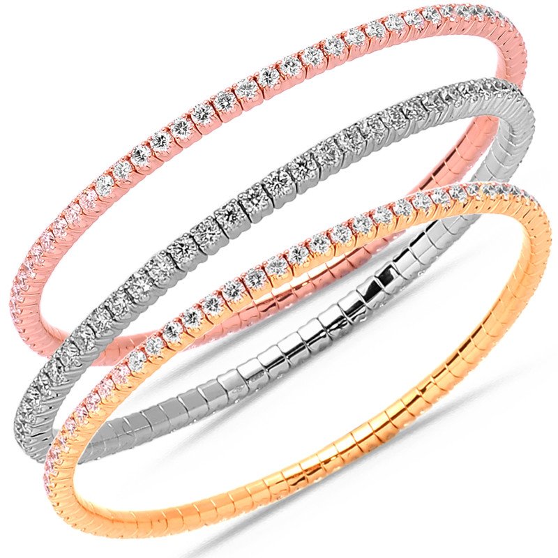 Expandable Tennis Bracelet Four Diamond Carats  Rose White Yellow Gold