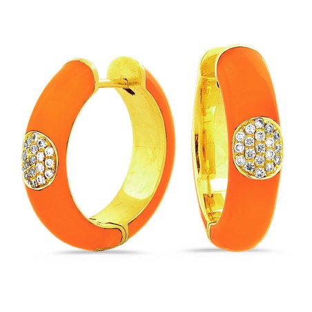 Orecchini a Cerchio Smalto Hermes Orange Oro Giallo e Brillanti