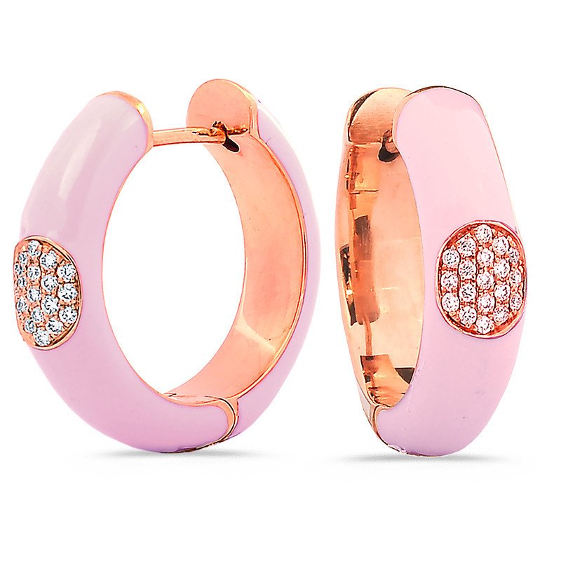 Hoop Earrings Pink Enamel
Rose  Gold with Diamonds