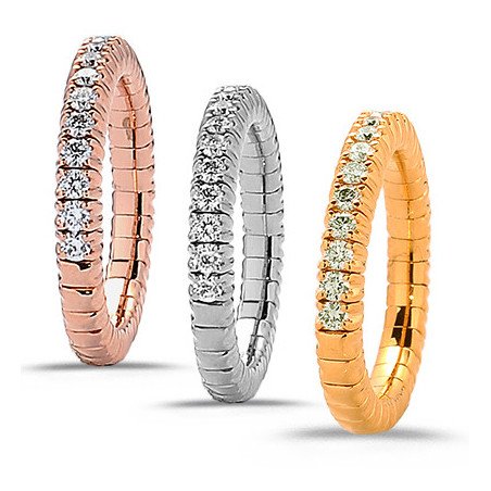 Expandable Ring with Diamonds Half  Band Rose, White Yellow Gold 1M250G, 1M250W, 1M250R  1CQ83R 1CQ83G 1CQ83W