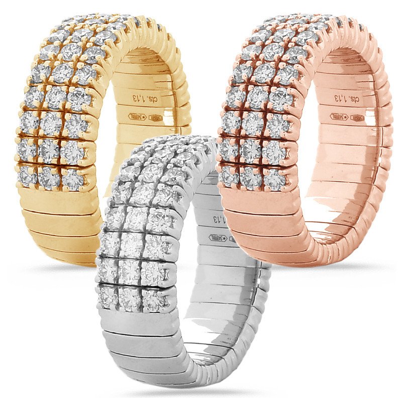 Expandable Three Diamond Row Ring Half Band Yellow, White, Rose Gold 1N544W, 1N544R 1CQ44G 1DJ78W