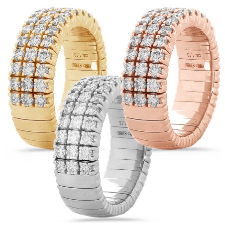 Expandable Three Diamond Row Ring Half Band Yellow, White, Rose Gold 1N544W, 1N544R 1CQ44G 1DJ78W