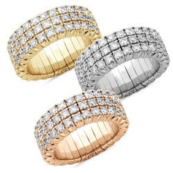 Ring Eternity Expandable Band Three Rows Diamonds Yellow, White, Rose Gold 1N777W, 1N777R 1N777R 1DJ53W 1DJ53G 1DJ53R
