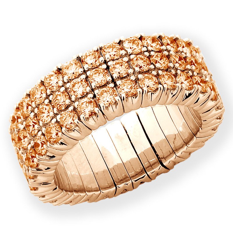 Eternity Expandable Ring Three Champagne Diamond Rows Rose Gold