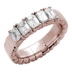 Extendable Ring Band Emerald Cut Diamonds White  Gold Rose Gold