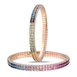 Bracciale Tennis Espandibile Doppia Fila Zaffiri Arcobaleno Green e Ice in oro Rosa 5C520R