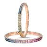 Tennis Expandable Bracelet Double Rainbow Ice and Green Sapphires Row Rose Gold 5C520R