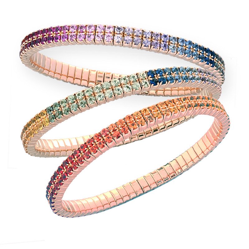 Tennis Expandable Bracelet Double Rainbow Three Colors Sapphires Row  5C520R