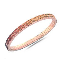 Bracciale Tennis Espandibile Doppia Fila Zaffiri Arcobaleno Tramonto in Oro R osa 5C520R