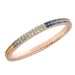 Tennis Expandable Bracelet Double Rainbow Green Sapphires Row Rose Gold 5C520R