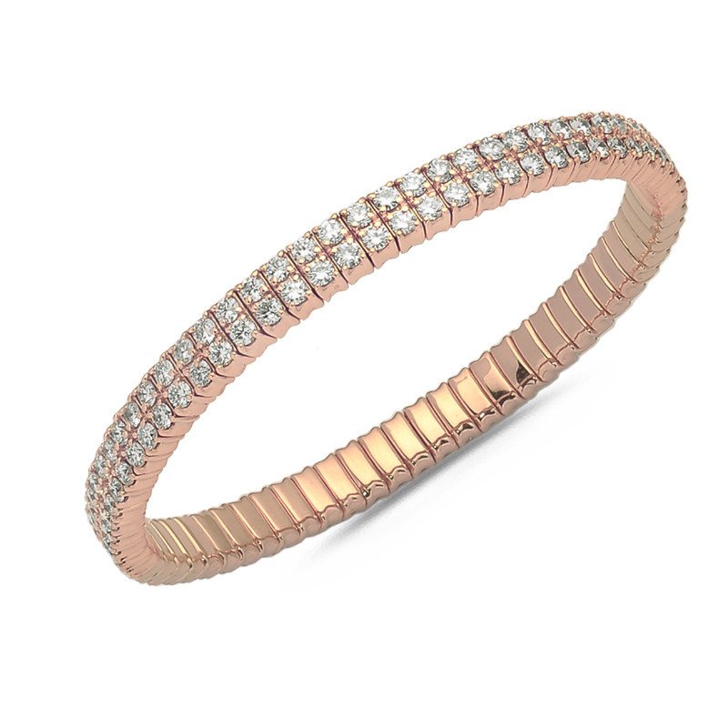 Tennis Stretch Bracelet Double Diamonds Row Rose Gold 5B318R 5E253R