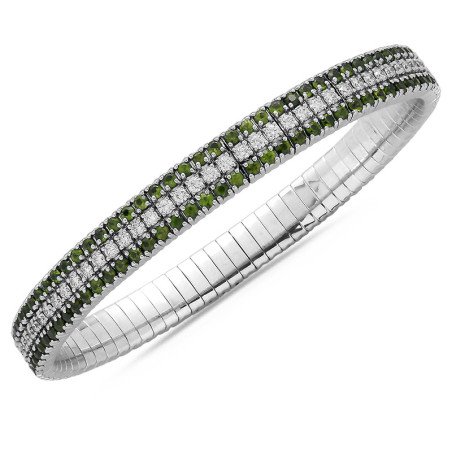 Bracciale Tennis Espandibile Brillanti Smeraldi Tre giri Oro Bianco Oro Bianco