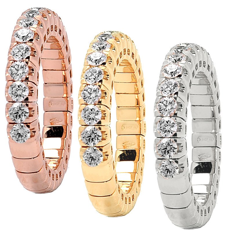 Diamond Expandable Ring Half Band Rose, Yellow, White Gold 1N548W, 1J210W, 1J210R, 1O163R
