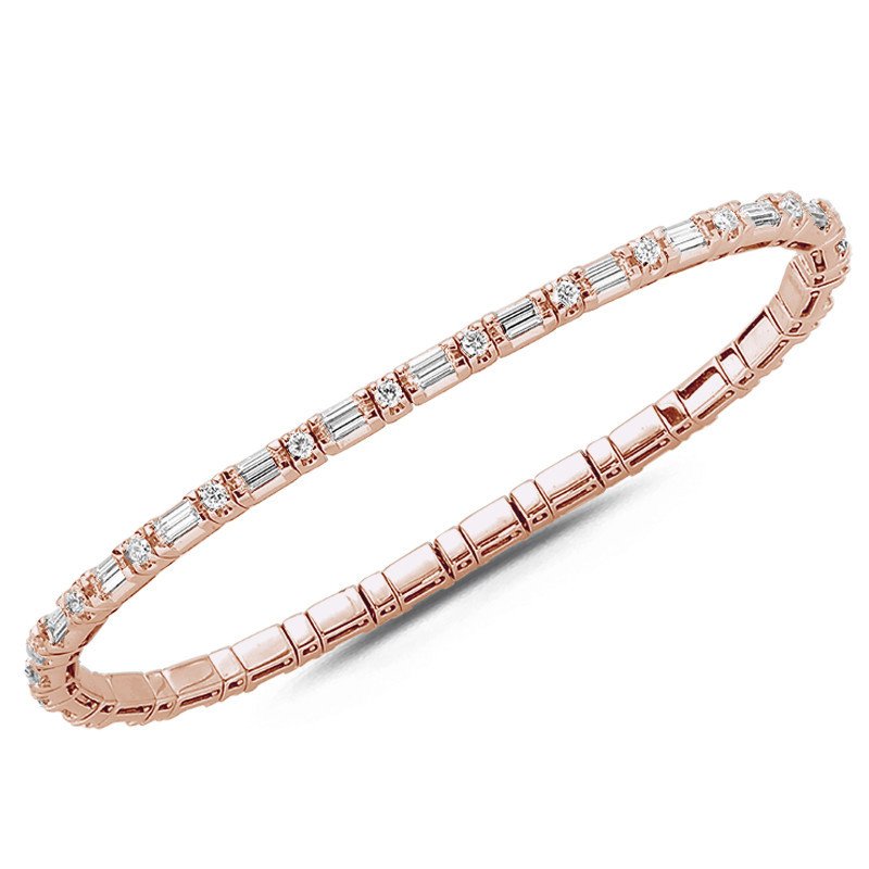 Tennis Expandable Baguette Diamond Bracelet Rose Gold