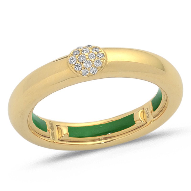 Autosize Wedding Band Yellow Gold and Diamonds Green Enamel