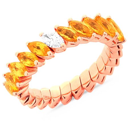 Expandable Diamond and Yellow Sapphires Marquise Cut Ring Half Band Rose Gold