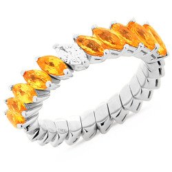 Expandable Diamond and Yellow Sapphires Marquise Cut Ring Half Band White Gold