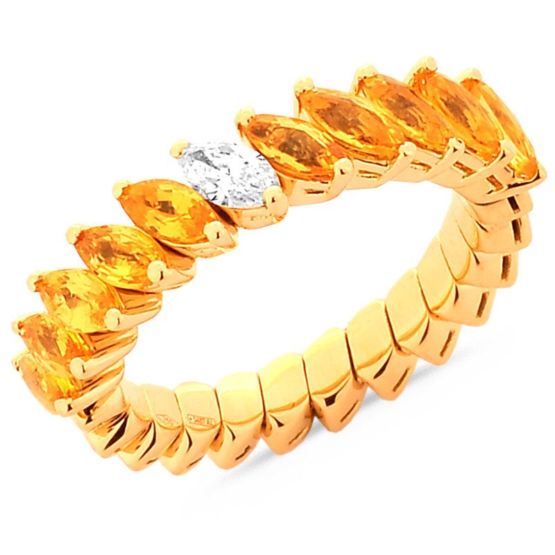 Expandable Diamond and Yellow Sapphires Marquise Cut Ring Half Band Yellow Gold