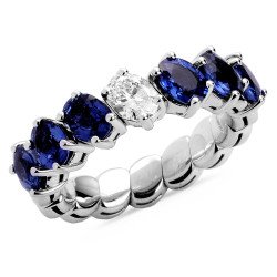 Expandable Ring Blue Sapphire and White Diamond Oval Cut White Gold