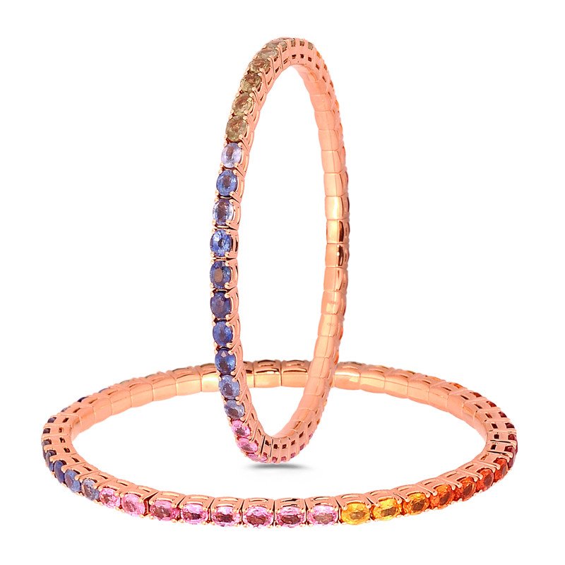 Bracciale Tennis Espandibile Fila Zaffiri Arcobaleno Ovali Oro Rosa