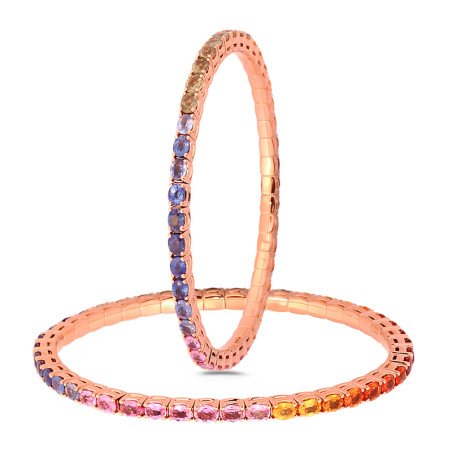 Bracciale Tennis Espandibile Fila Zaffiri Arcobaleno Ovali Oro Rosa