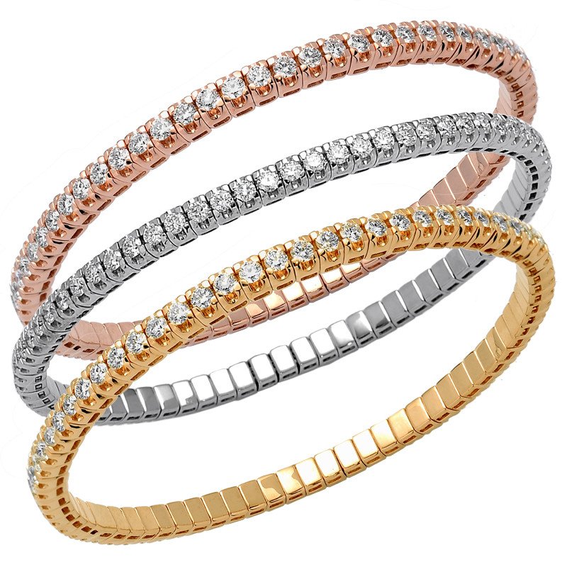 Bracciale Tennis Espandibile Brillanti Tre Carati Disponibile nei tre colori oro