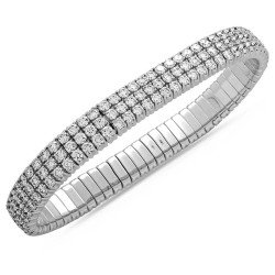 Tennis Stretch Bracelet Three Diamonds Row White Gold