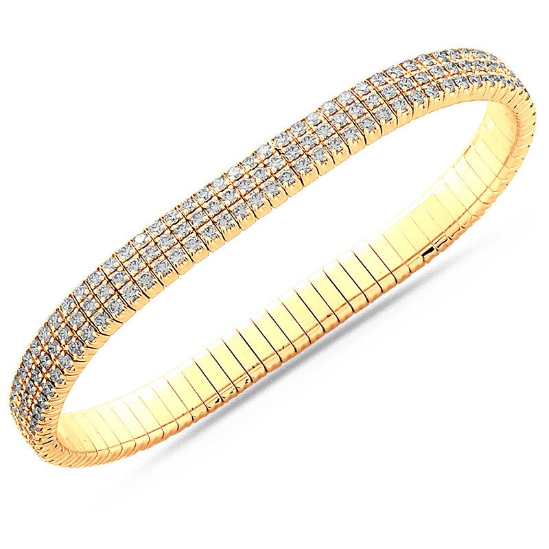 Tennis Stretch Bracelet Three Diamonds Row Yellow Gold 5E256G