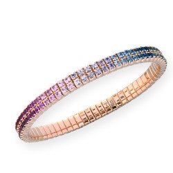 Tennis Expandable Bracelet Rainbow Ice Sapphires Twin Row Rose Gold 5C520R