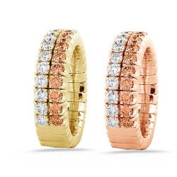 Expandable One Champagne Diamond Row and One White  Diamond Row Ring Half Band Rose Gold 1N703R