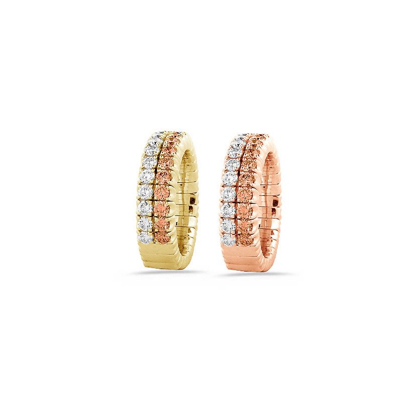 Expandable One Champagne Diamond Row and One White  Diamond Row Ring Half Band Rose Gold 1N703R