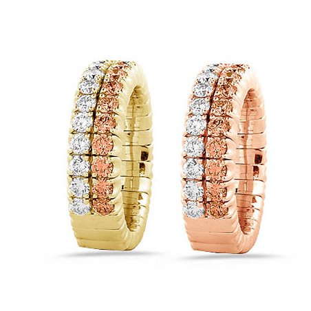 Expandable One Champagne Diamond Row and One White  Diamond Row Ring Half Band Rose Gold 1N703R