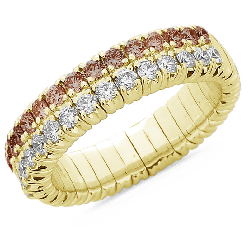 Yellow Gold  Double Row Expandable Band Champagne and White Diamonds  Half Band 1N621R 1N621G